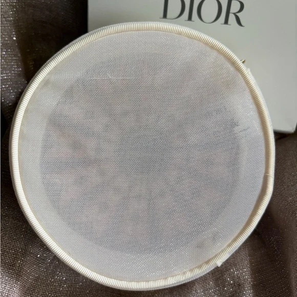 Dior Cream Round Cosmetic Pouch with Pink & Gold Butterfly Embroidery - Picture 5 of 10